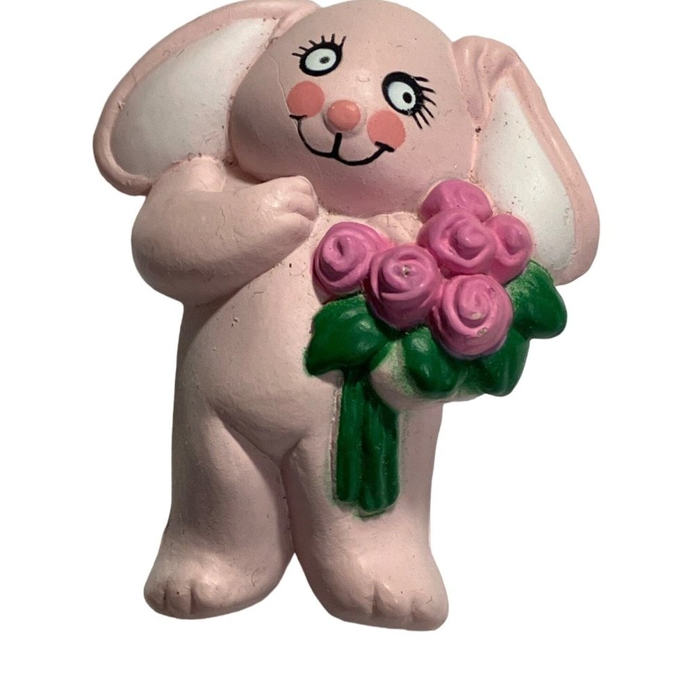 Easter Unlimited Pink Rabbit Bunny Rose Flowers Pin vintage